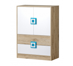 Komoda NICO 09, Světlý Dub/Bílá/Tyrkys