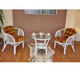 Ratanová sedací souprava Bahama bílá 2+1, polstry okrová kostra