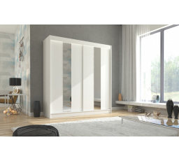 Tolóajtós és tükörrel ellátott ruhásszekrény BALTON 200 Fehér+Fehér