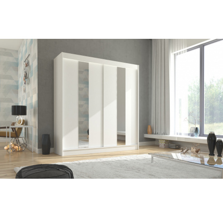 Tolóajtós és tükörrel ellátott ruhásszekrény BALTON 200 Fehér+Fehér