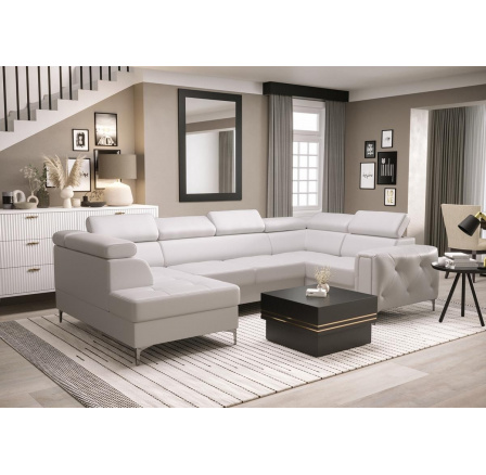 NAROŻNIK ORION MAX II Z FUNKCJĄ SPANIA 165X350X185 CM - Biała eko skóra , prawa
