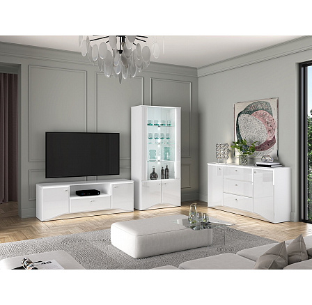 GLAMOUR nappali bútorfal, fehér / fényes fehér -