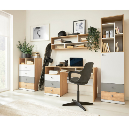 PIXEL-E gyerekszoba, Keksz Tölgy/Fehér Lux/Szürke