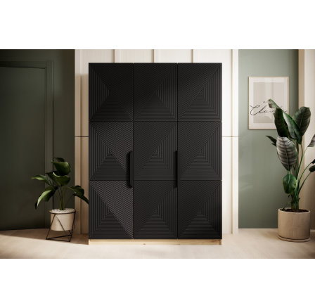 Trzydrzwiowa szafa Asha z metalowymi uchwytami 150 cm - artisan / czarny mat / czarne uchwyty