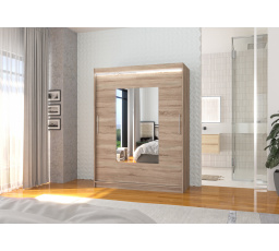 Tolóajtós szekrény tükörrel és LED világítással DORRIGO 150 Truffle+Truffle