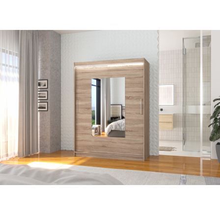 Tolóajtós szekrény tükörrel és LED világítással DORRIGO 150 Truffle+Truffle