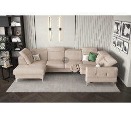 NAROŻNIK MALIBU MAX II Z FUNKCJĄ SPANIA I FUNKCJĄ RELAX 180x350x182 CM - Odcienie beżu , Strona prawa