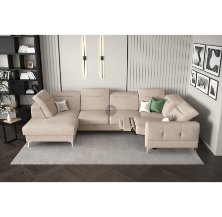 NAROŻNIK MALIBU MAX II Z FUNKCJĄ SPANIA I FUNKCJĄ RELAX 180x350x182 CM - Odcienie beżu , Strona prawa
