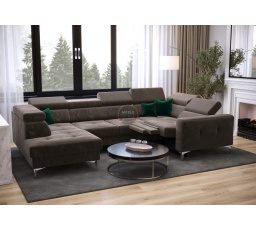 NAROŻNIK TOSCANIA MAX I RELAX Z FUNKCJĄ SPANIA170x350x185 CM - prawa , Odcienie brązowego