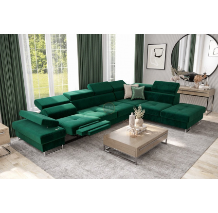 NAROŻNIK GALAXY RELAX Z FUNKCJĄ SPANIA 225X350 CM - Odcienie zieleni , prawa