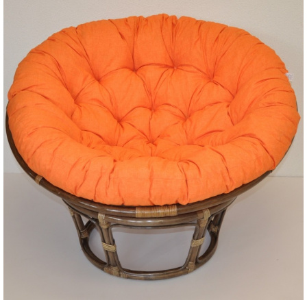 Ratanový papasan 115 cm hnědý - polstr oranžový melír