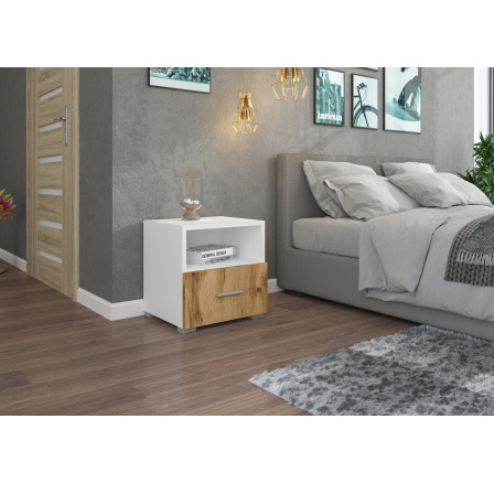 Éjjeliszekrény fiókkal EMI Fehér+Wotan Tölgy