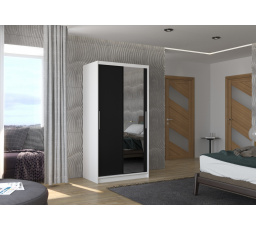 Tolóajtós szekrény tükörrel BAROS 100 Fehér+Fekete