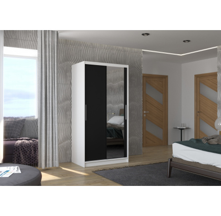 Tolóajtós szekrény tükörrel BAROS 100 Fehér+Fekete