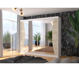 Tolóajtós szekrény tükörrel DIEGO 250 Fehér+Sonoma