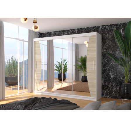Tolóajtós szekrény tükörrel DIEGO 250 Fehér+Sonoma