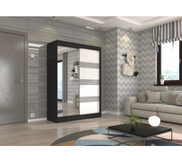 Tolóajtós szekrény tükörrel és lacobellel TOURA 150 Fekete+Fehér