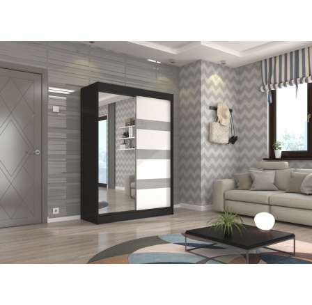 Tolóajtós szekrény tükörrel és lacobellel TOURA 150 Fekete+Fehér