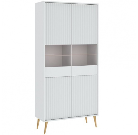 BARCELONA 4D Vitrin, Fehér/Arany