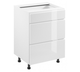 Konyhai alsó szekrény - ASPEN D60S3, Fehér/Fényes fehér