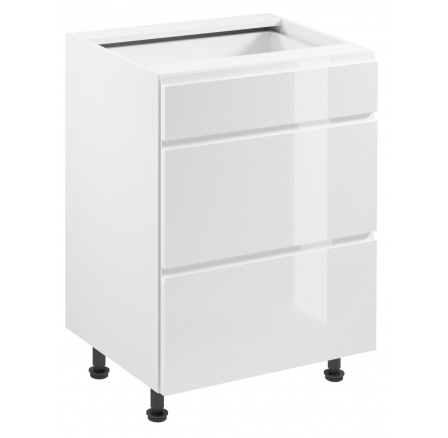 Konyhai alsó szekrény - ASPEN D60S3, Fehér/Fényes fehér