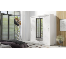 IN BOX 200 gardróbszekrény tükörrel, Fehér/Fehér márvány