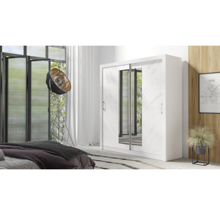 IN BOX 200 gardróbszekrény tükörrel, Fehér/Fehér márvány