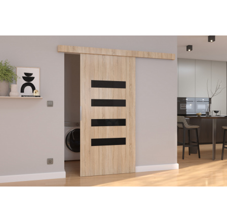 Falra szerelhető tolóajtó FORLI 96 Sonoma+Fekete Lacobel