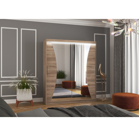 Tolóajtós szekrény tükörrel és LED világítással CHARLOTTE 180 Truffle+Truffle