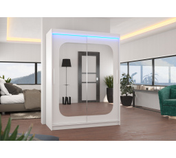 Tolóajtós szekrény tükörrel és LED világítással CLEVER 150 Fehér+Fehér