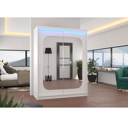 Tolóajtós szekrény tükörrel és LED világítással CLEVER 150 Fehér+Fehér
