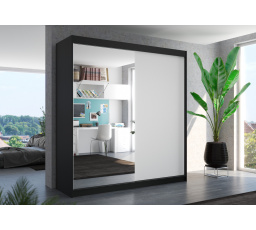 Tolóajtós szekrény tükörrel DELLA 200 Fekete+Fehér