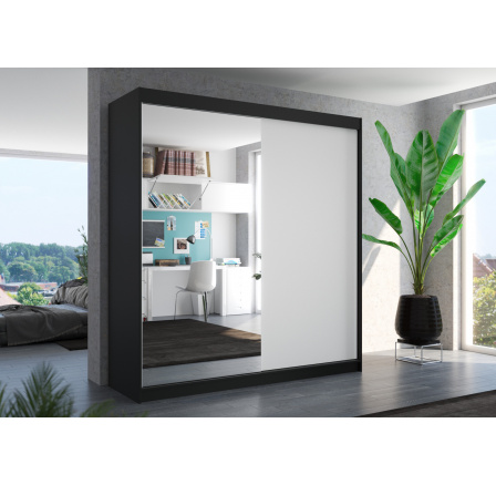 Tolóajtós szekrény tükörrel DELLA 200 Fekete+Fehér