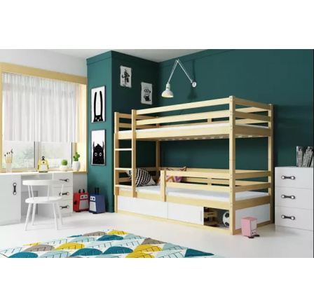 Łóżko młodzieżowe, piętrowe Bingo, z sosnową ramą, bez materacy 80 x 190