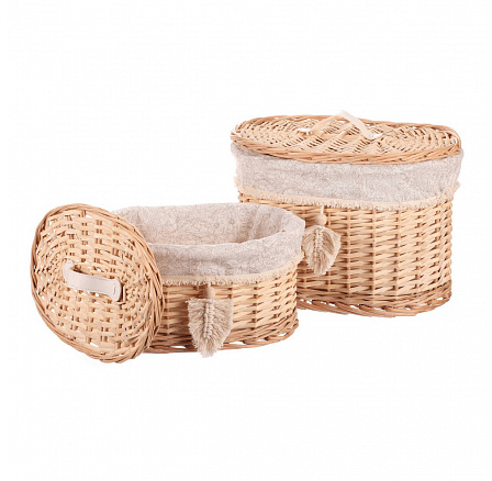 Koš proutěný - regálový, oválný s víkem, cena za sadu 2 ks