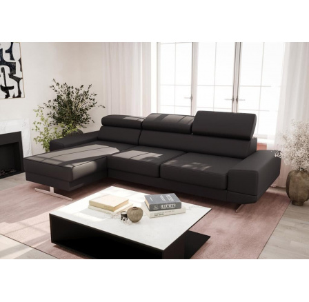 NAROŻNIK MILANO MINI SKÓRA NATURALNA - Skóra czarna , lewa