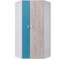 PLANET- PL2 L/P ruhásszekrény, fehér lux+tölgy+kék