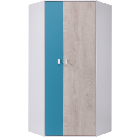 PLANET- PL2 L/P ruhásszekrény, fehér lux+tölgy+kék