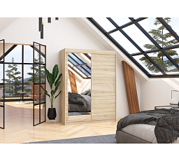 Tolóajtós szekrény tükörrel BIANCO 150 Sonoma+Sonoma