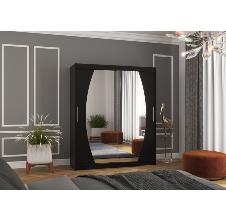 Tolóajtós szekrény tükörrel BALTIMORE 180 Fekete+Fekete