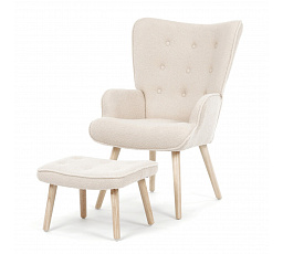 Relaxációs fotel, krémszínű, bouclé szövet, AK-319 CRM2