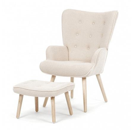 Relaxációs fotel, krémszínű, bouclé szövet, AK-319 CRM2