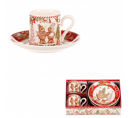 Bögrék csészealjjal - porcelán, ajándékszett 2 darab, karácsonyi