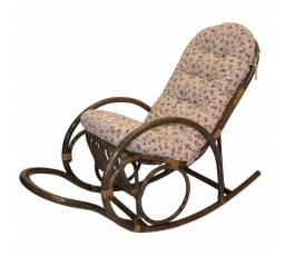 Ratanové houpací křeslo Jenaira hnědé polstr motiv růžičky