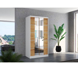 Tolóajtós szekrény tükörrel KSAWER 100 Fehér+Artisan