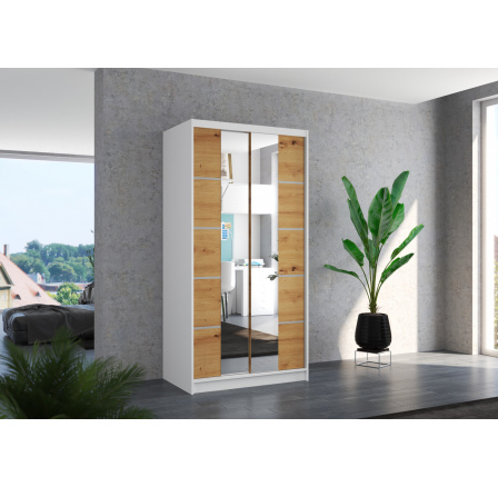 Tolóajtós szekrény tükörrel KSAWER 100 Fehér+Artisan