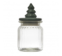 Zöld színű, fenyőfa alakú fedeles üveg