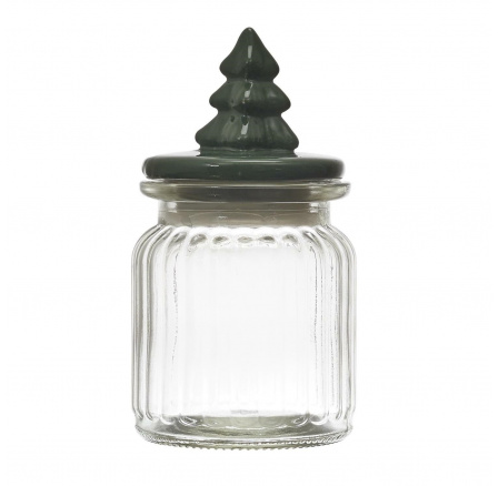 Zöld színű, fenyőfa alakú fedeles üveg