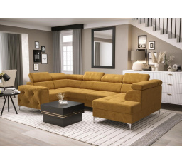 NAROŻNIK ORION MAX II Z FUNKCJĄ SPANIA 165X350X185 CM - Odcienie żółtego , lewa