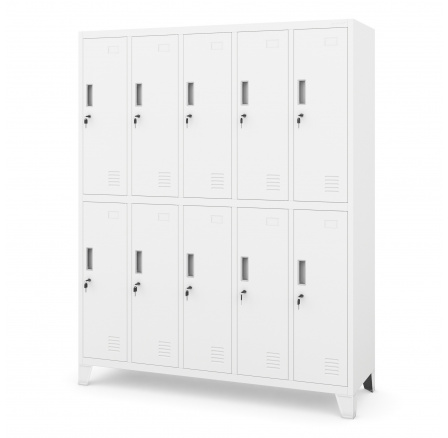 Fém zárható ruhásszekrény 10 rekesszel fehér: BARTEK 1360 x 1720 x 450 mm
